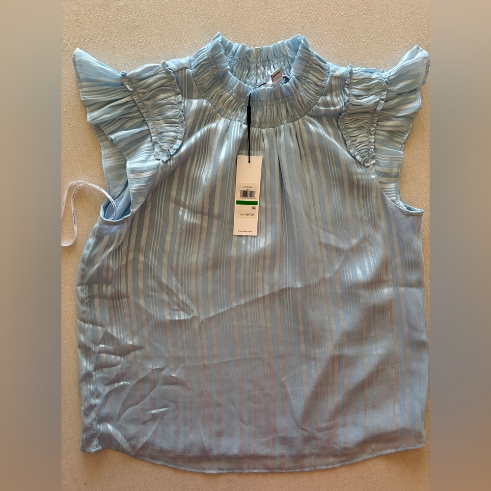 Calvin Klein Light Blue Ruffled Women's Top